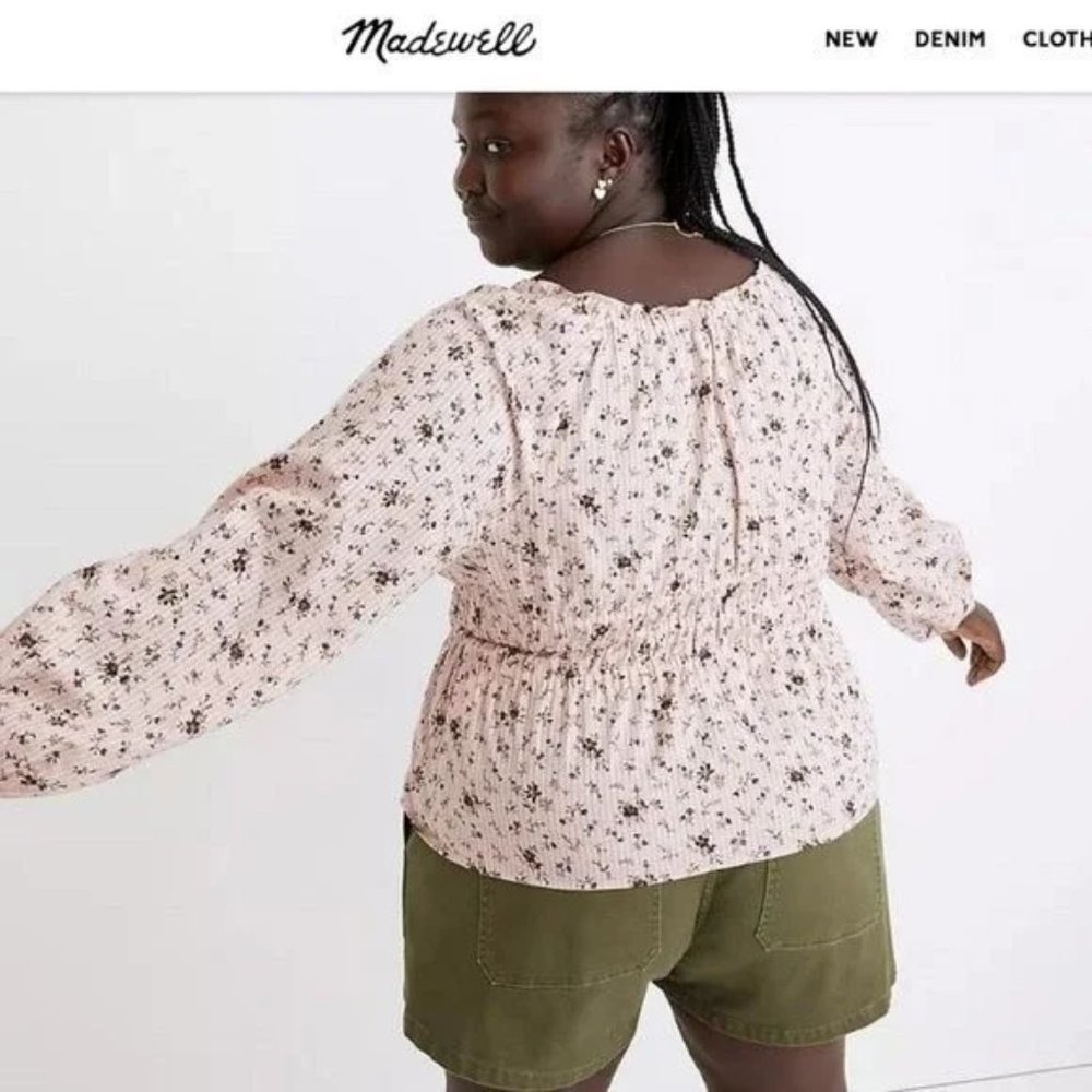 Madewell Mauve Pink Bouquet Floral Sophia Long Puff Sleeve Peasant Top 4X - Picture 8 of 8